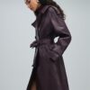 Red leather oversized trench coat