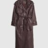 Red leather oversized trench coat