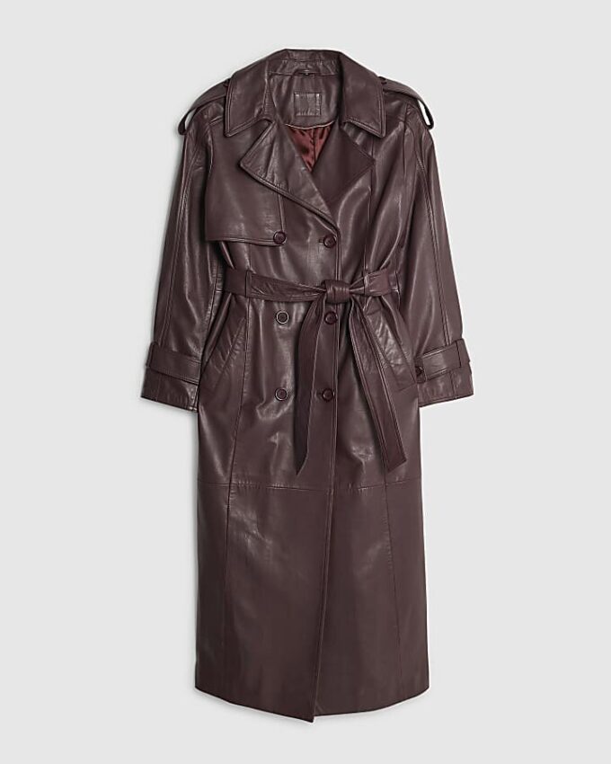 Red leather oversized trench coat
