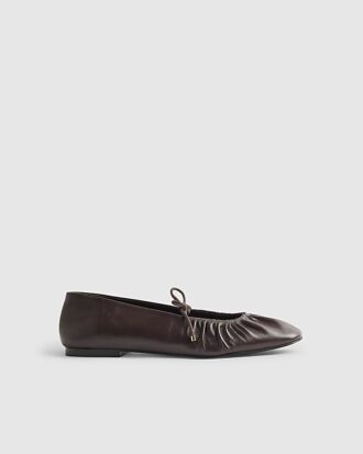 Red Leather Ruched Ballet Pumps