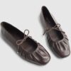 Red Leather Ruched Ballet Pumps