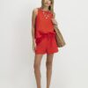 Red Linen Blend Shorts