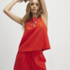 Red Linen Blend Shorts