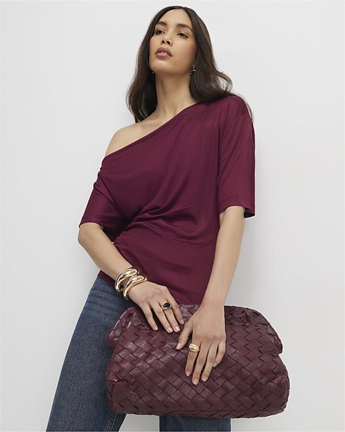 Red Off Shoulder Drape Top