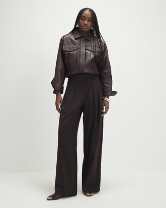 Red Pinstripe Pleated Wide Leg Trousers