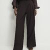 Red Pinstripe Pleated Wide Leg Trousers