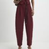 Red Pleated Tapered Trousers
