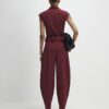 Red Pleated Tapered Trousers