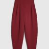 Red Pleated Tapered Trousers