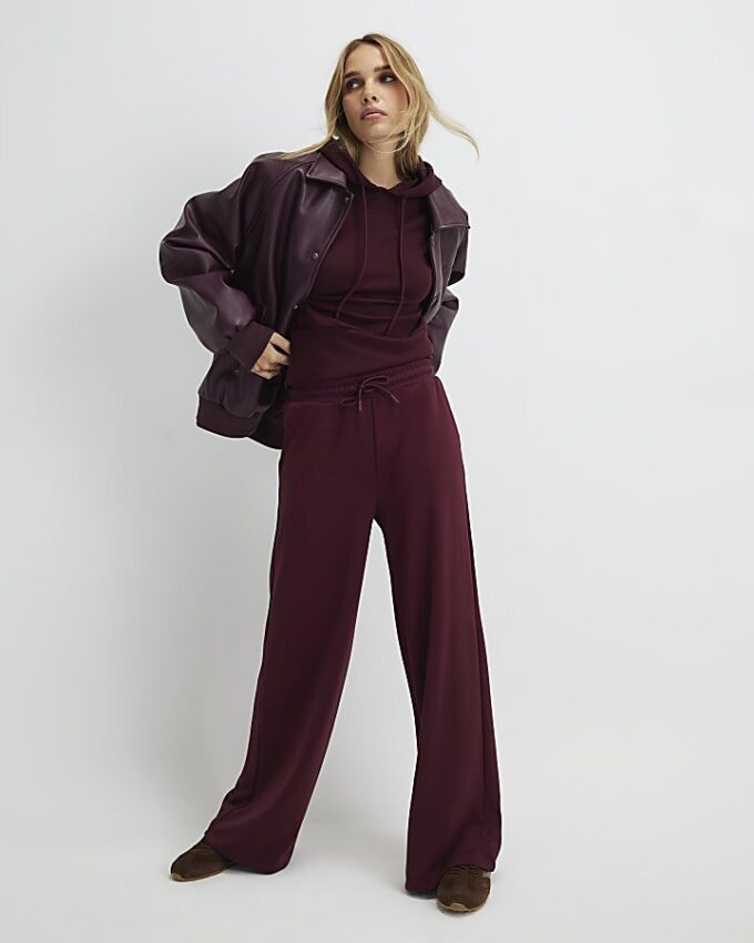 Red Premium High Waisted Wide Leg Joggers