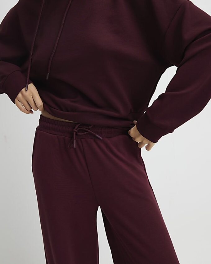 Red Premium High Waisted Wide Leg Joggers
