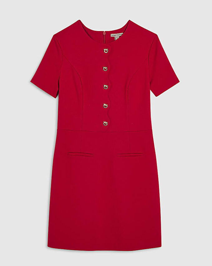 Red Short Sleeve Scallop Trim Mini Dress Red Short Sleeve Scallop Trim Mini Dress