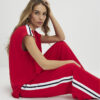 Red Short Sleeve Tape Detail V Neck Top