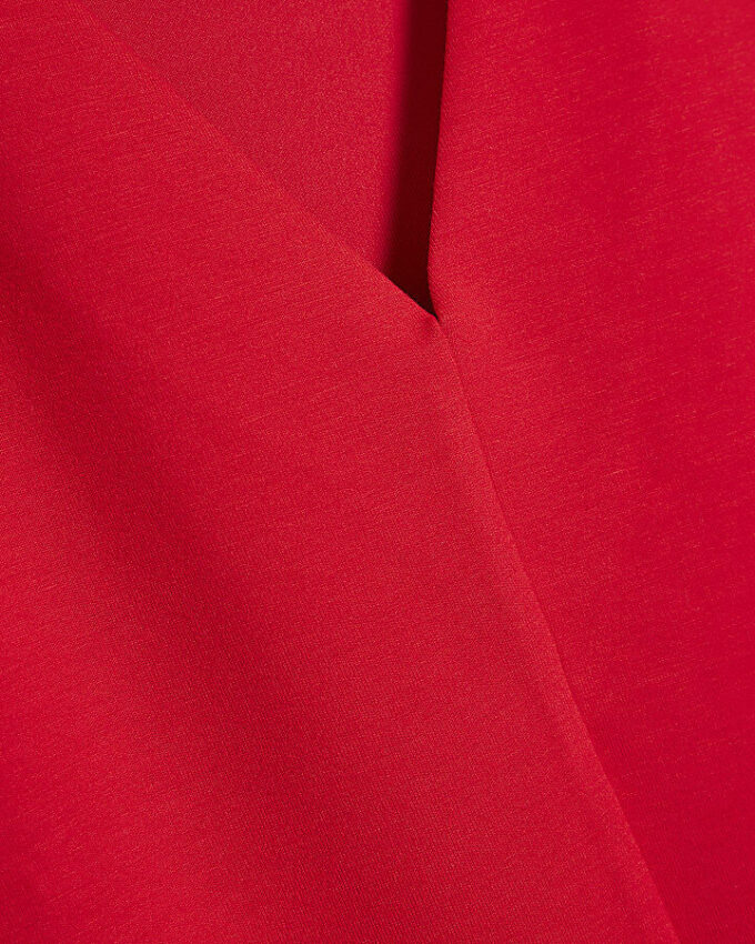 Red Short Sleeve Tape Detail V Neck Top