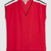 Red Short Sleeve Tape Detail V Neck Top