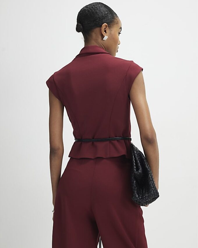 Red Sleeveless Belted Waistcoat