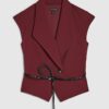 Red Sleeveless Belted Waistcoat