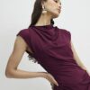 Red Sleeveless Ruched Midi Dress