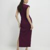 Red Sleeveless Ruched Midi Dress
