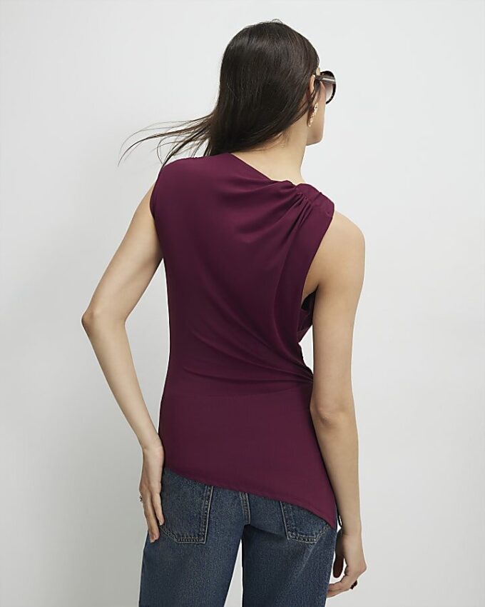 Red Sleeveless Twist Drape Top