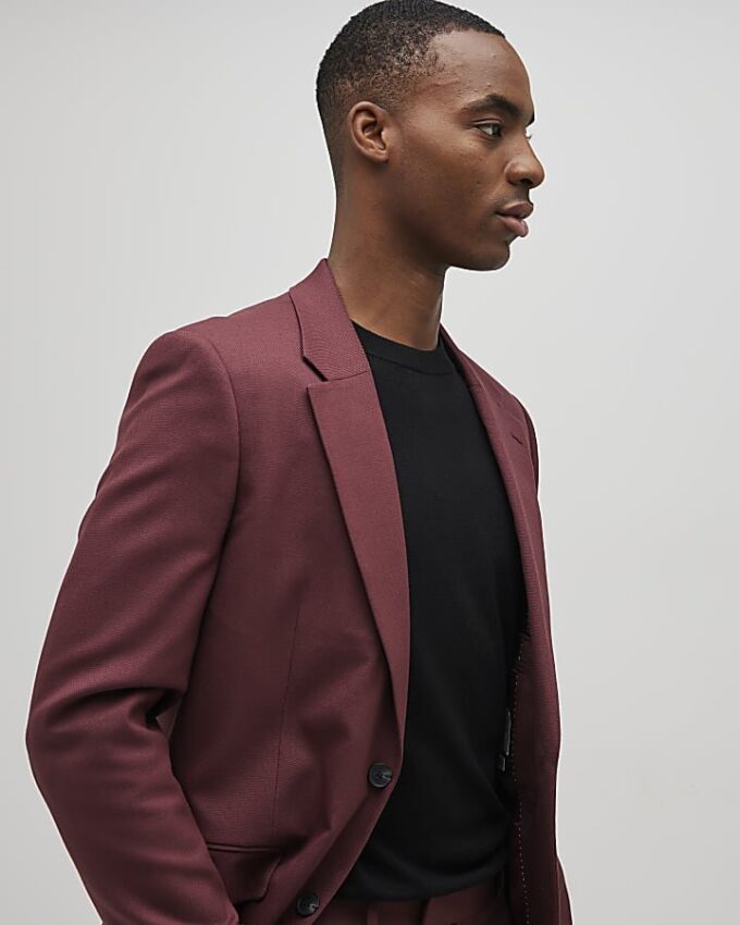 Red Slim Fit Textured Suit Jacket