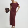 Red Stretchy Draped Midi Dress Red Stretchy Draped Midi Dress