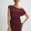 Red Stretchy Draped Midi Dress Red Stretchy Draped Midi Dress