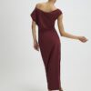 Red Stretchy Draped Midi Dress Red Stretchy Draped Midi Dress