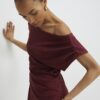 Red Stretchy Draped Midi Dress Red Stretchy Draped Midi Dress