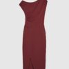 Red Stretchy Draped Midi Dress Red Stretchy Draped Midi Dress
