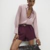Red Structured Belted Shorts