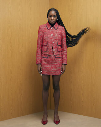 Red Whipstitch Boucle Mini Skirt