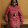 Red Whipstitch Boucle Mini Skirt
