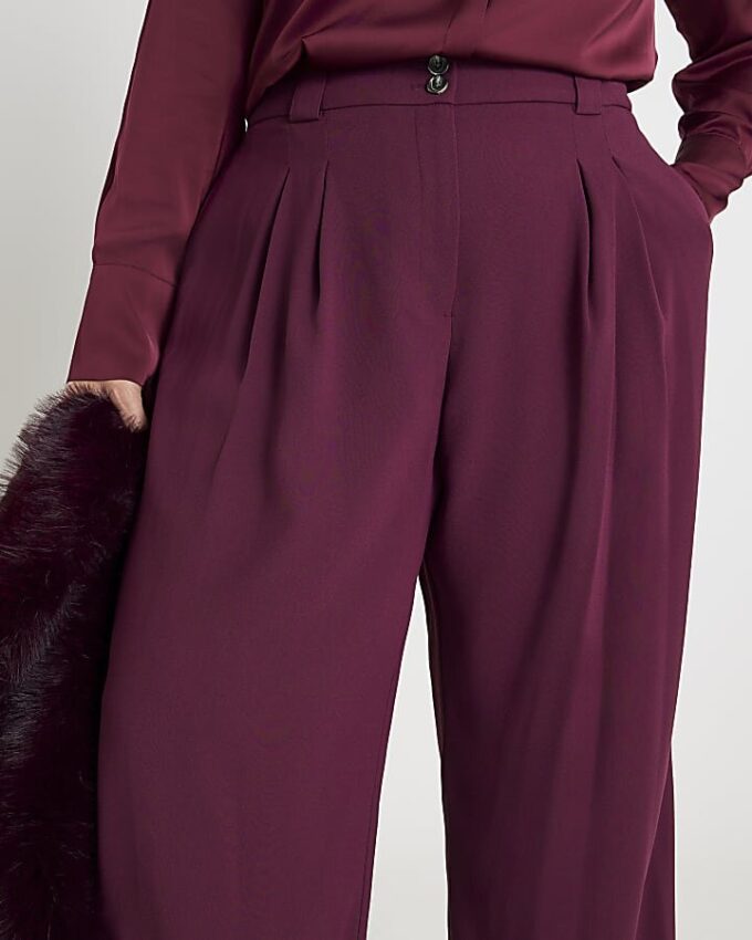 Red Wide Leg Tailored Trousers