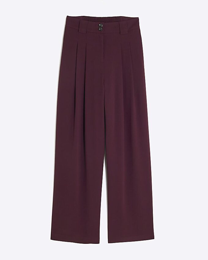 Red Wide Leg Tailored Trousers