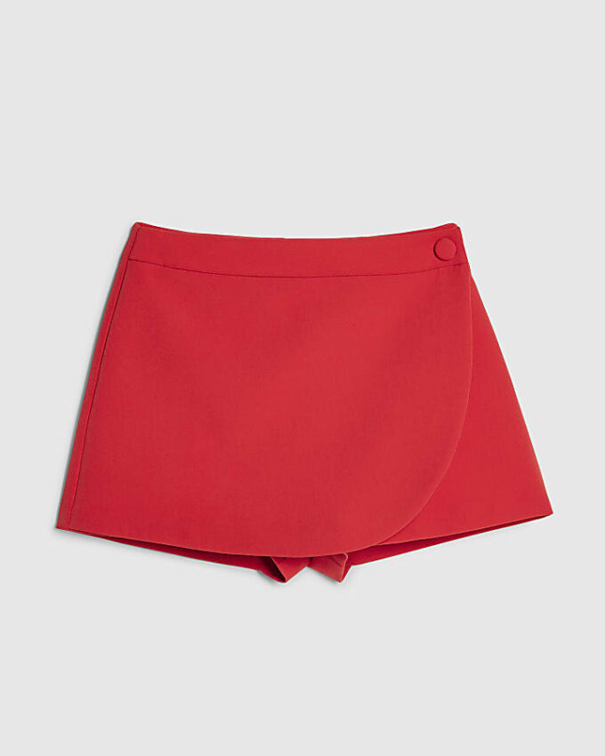 Red Wrap Button Detail Skort