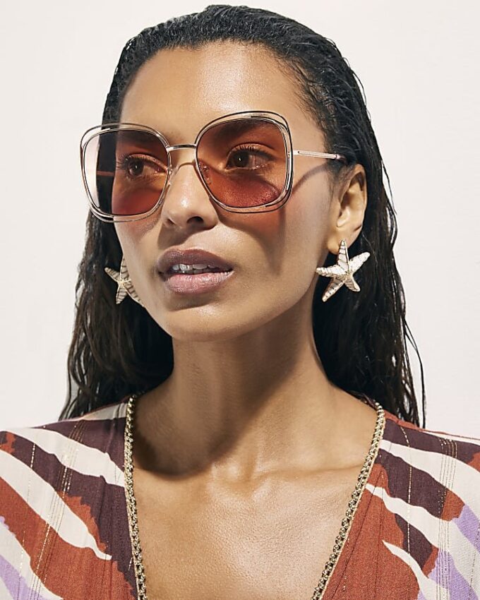 Rose Gold Layered Oversized Square Sunglasses