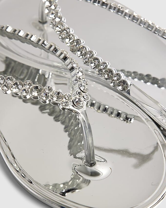 Silver Diamante Jelly Flip Flops