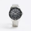 Silver Metal Black Dial Watch