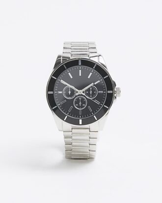 Silver Metal Black Dial Watch