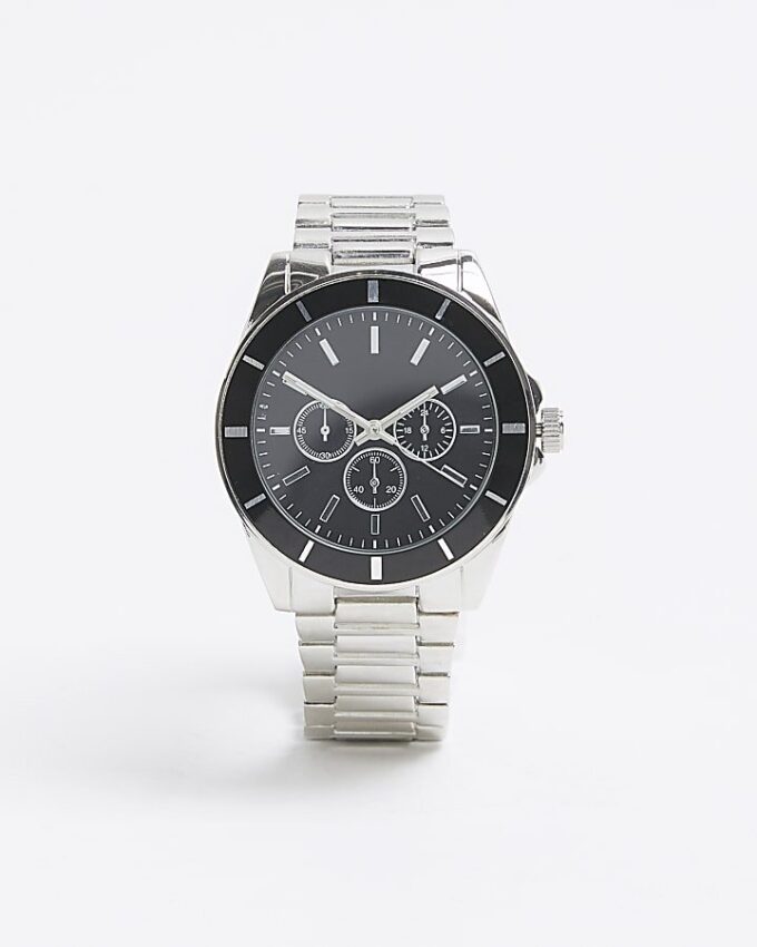 Silver Metal Black Dial Watch