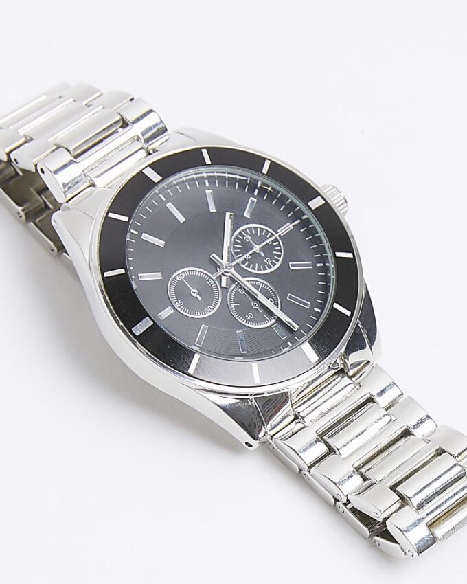 Silver Metal Black Dial Watch