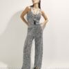 Silver Metallic Knit Wide Leg Trousers