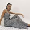 Silver Metallic Knit Wide Leg Trousers