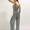 Silver Metallic Knit Wide Leg Trousers