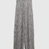 Silver Metallic Knit Wide Leg Trousers
