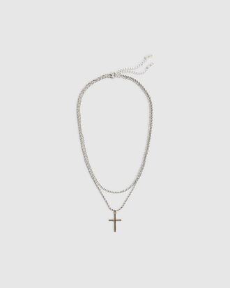 Silver Mixed Metal Cross Necklace