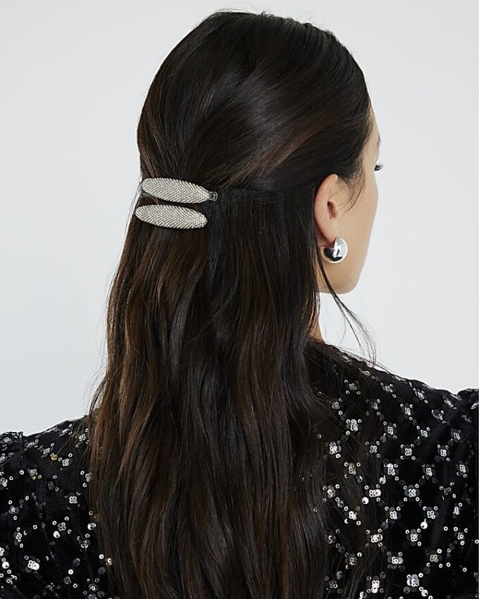 Silver Rhinestone Pack Of 2 Hair Clips