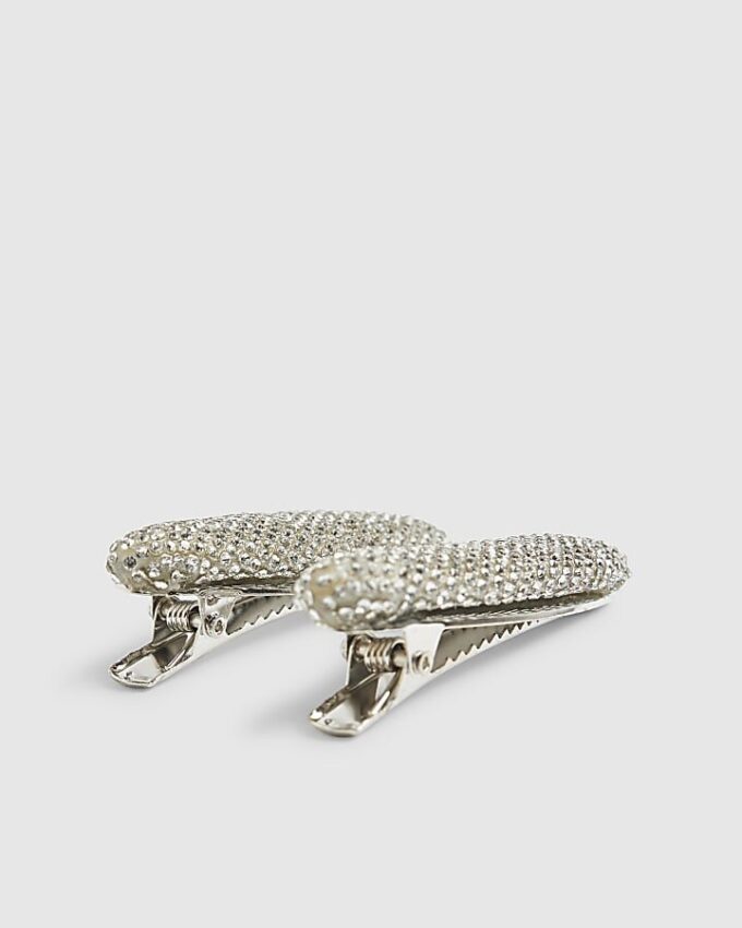 Silver Rhinestone Pack Of 2 Hair Clips