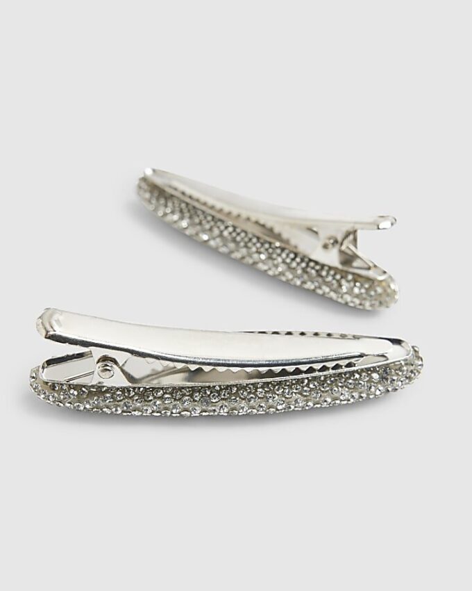 Silver Rhinestone Pack Of 2 Hair Clips